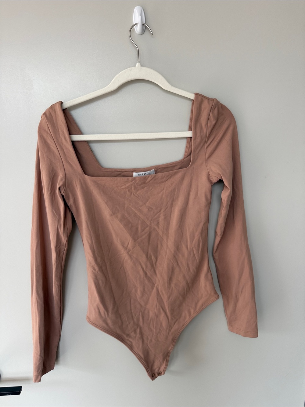 Babaton Long Sleeve Square-Neck Bodysuit in Dusty Mauve